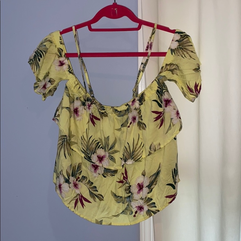 YELLOW OFF THE SHOULDER HAWAIIAN TOP